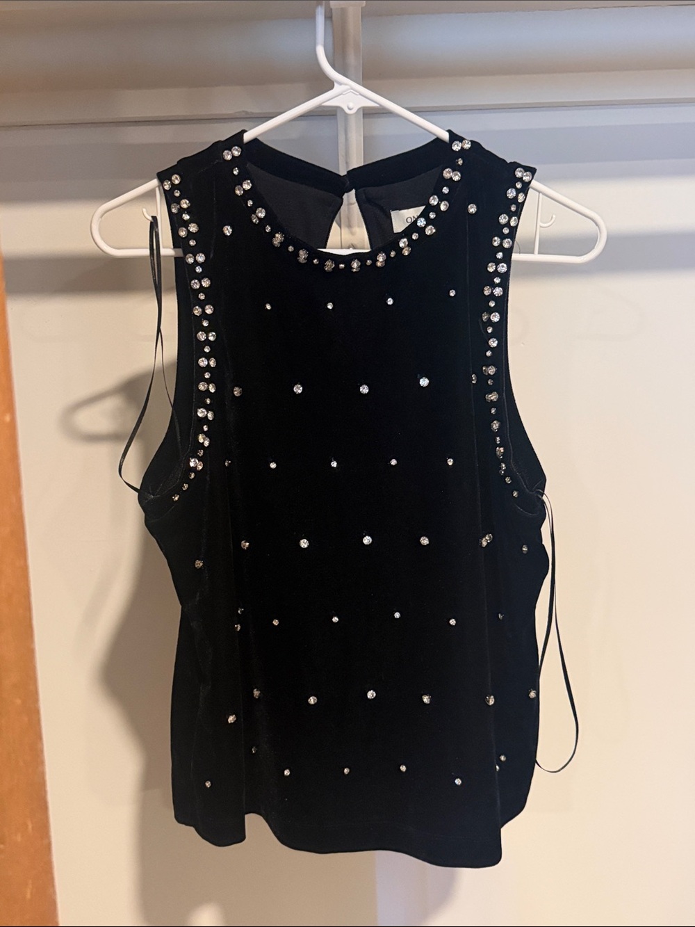 Pearl-Trim Black Velvet Tank Top - Women